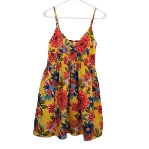 Xhilaration floral Spaghetti Strap Babydoll Yellow Lined Mini Sundress Size Smal